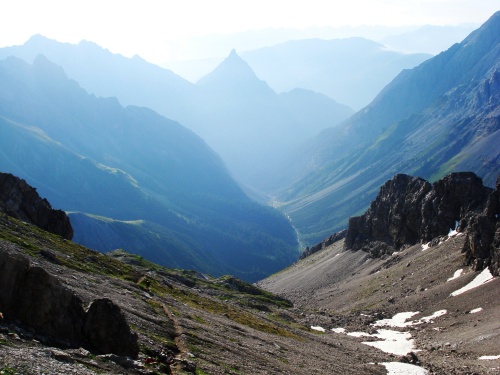 Looking south from the Seescharte ridge down the valley towards Zams